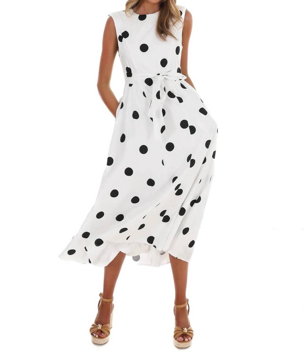 NEW KLESIS women's polka party midi dress in white